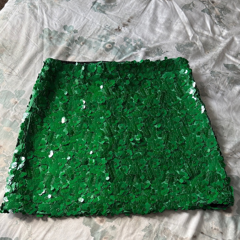 Zara Green Embellished Mini Skirt US Sz S